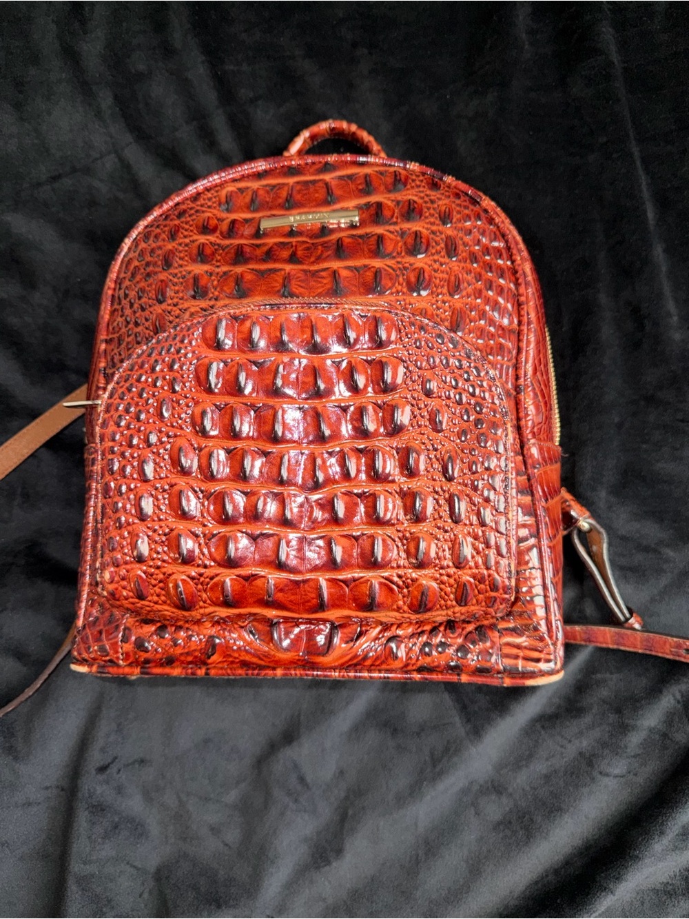 Brahmin Croc-Embossed Burnt Orange Leather Backpack